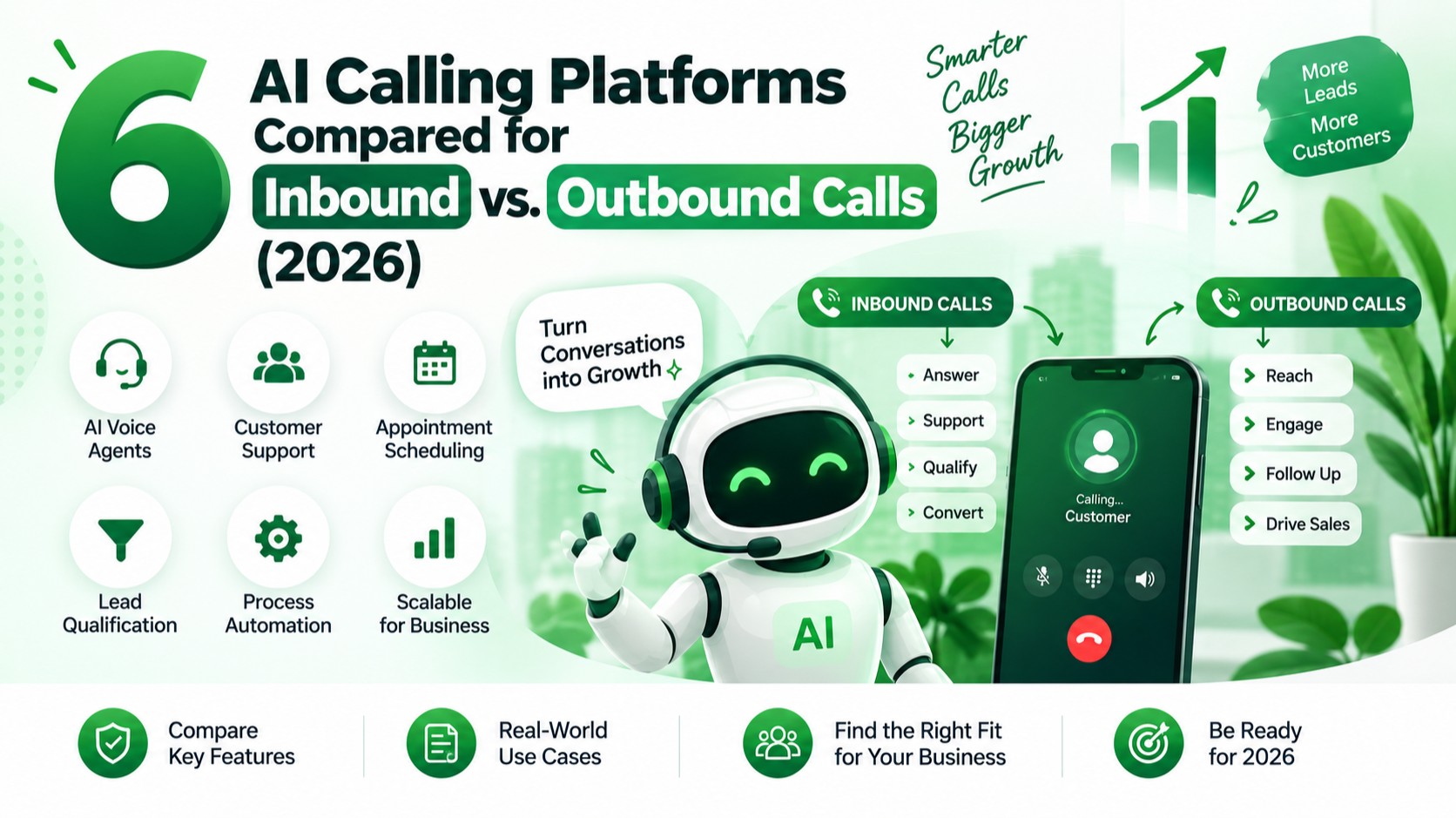 Comparison illustration of AI calling platforms for inbound and outbound business calls
