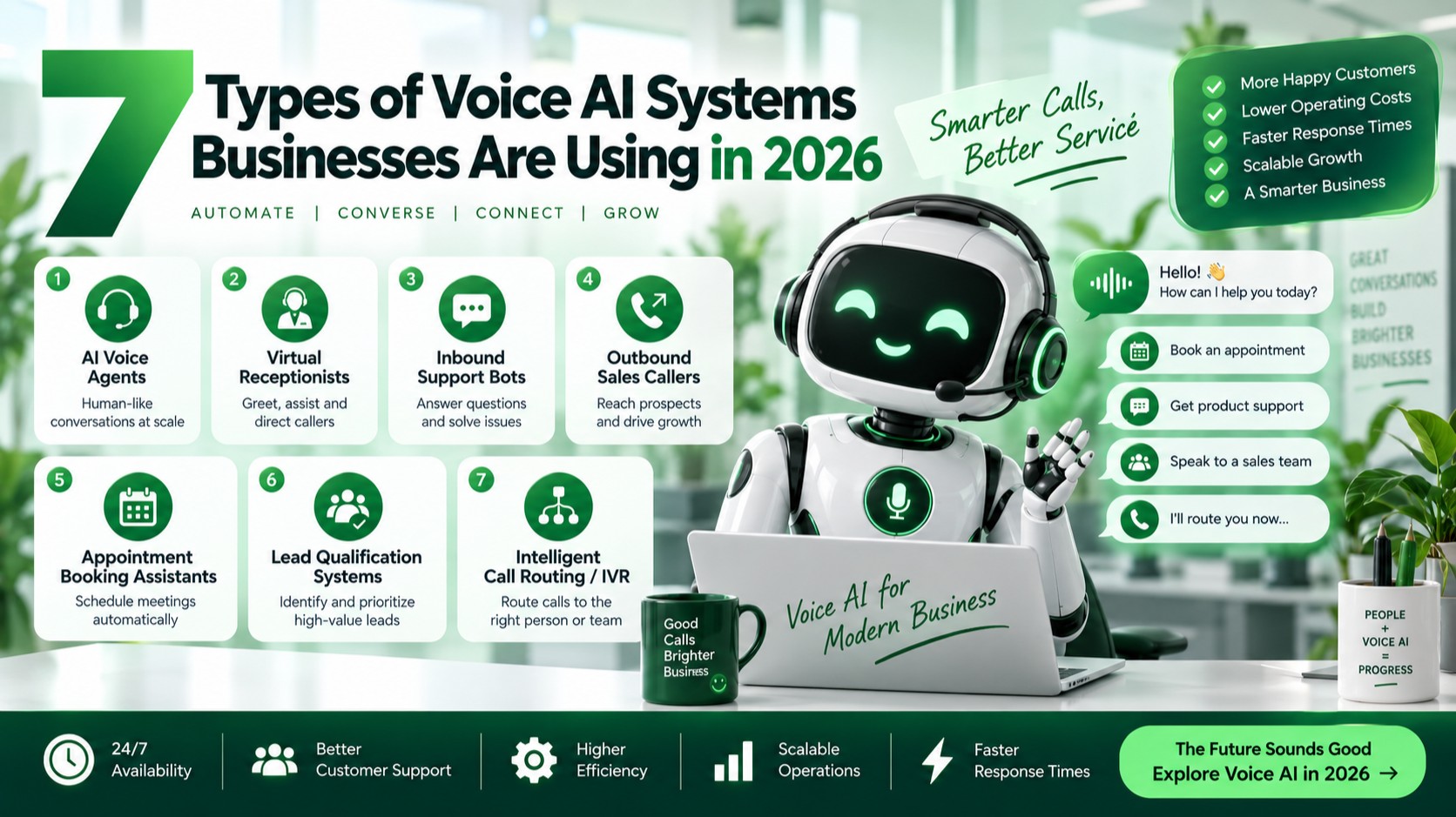 Illustration of different voice AI systems used by businesses