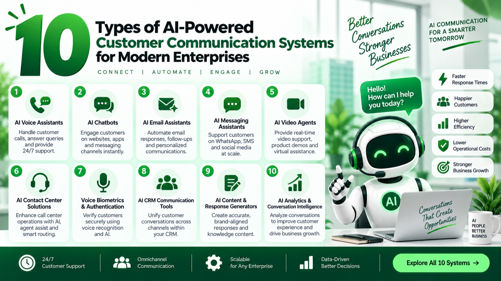 Illustration of AI-powered customer communication systems used by modern enterprises