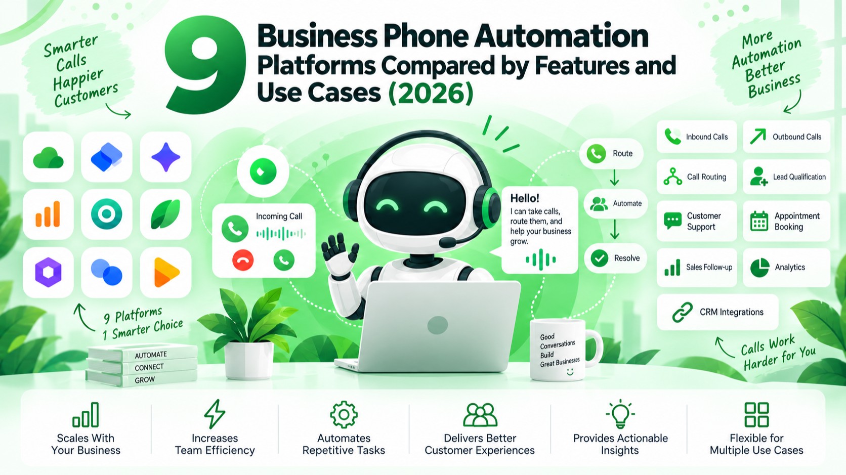Comparison illustration of business phone automation platforms and use cases