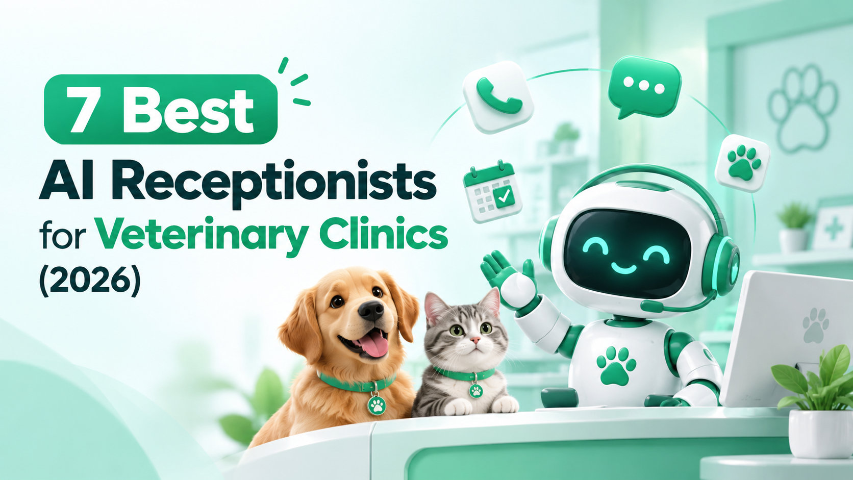 AI receptionist answering a pet owner's call at a veterinary clinic front desk