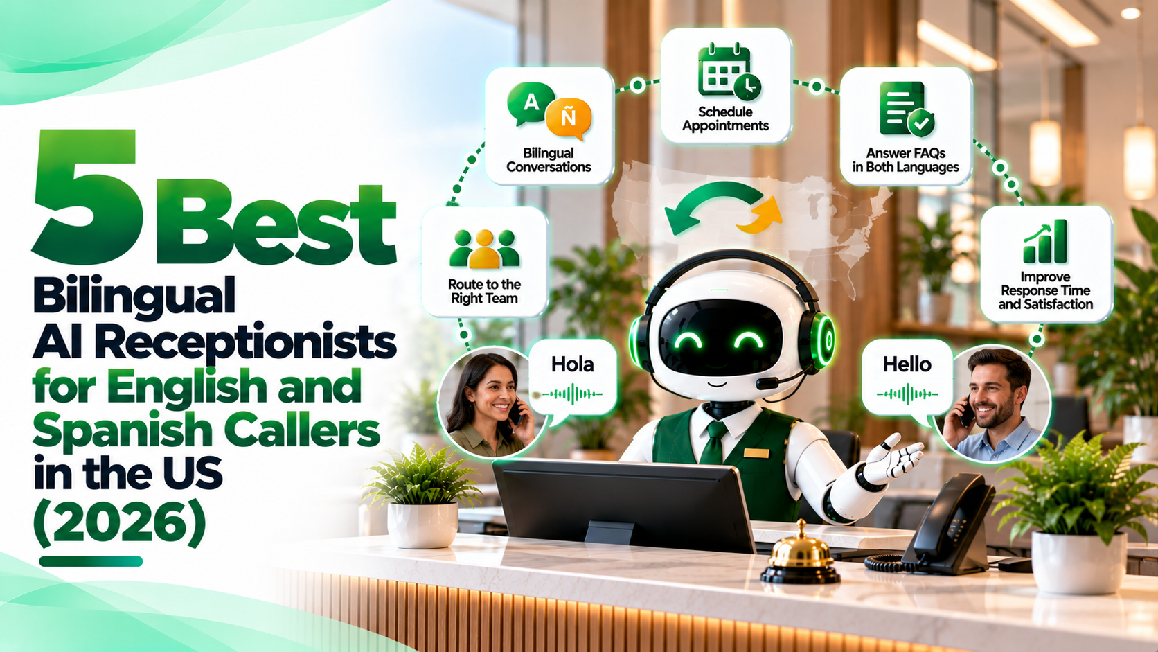 AI receptionist answering one caller in English and another in Spanish on the same business line